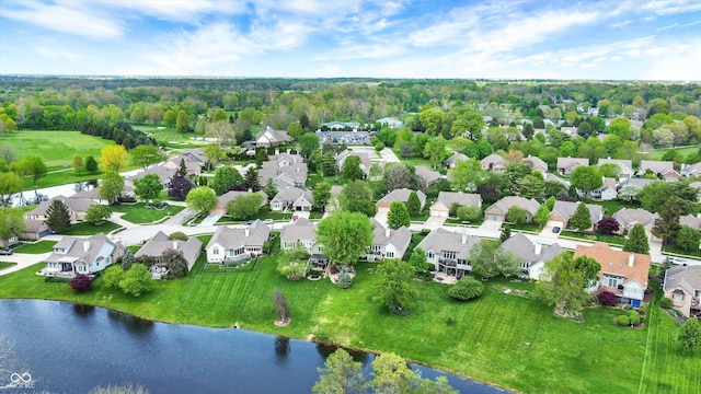 aerial view featuring a residential view and a water view