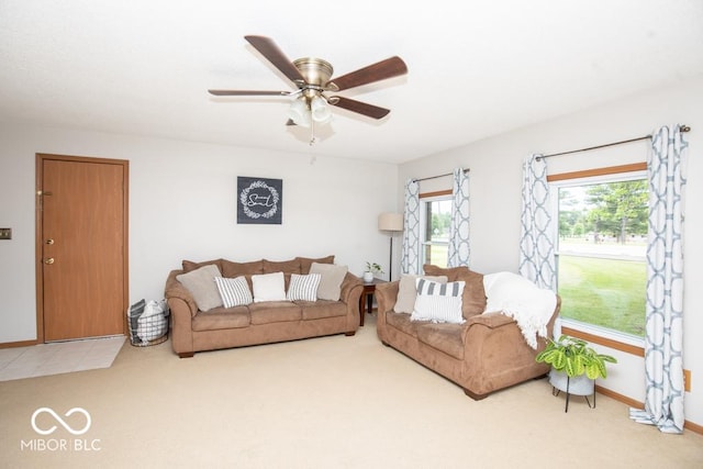 5340 N State Highway 7, North Vernon, IN 47265 - living room with carpet, ceiling fan, and baseboards