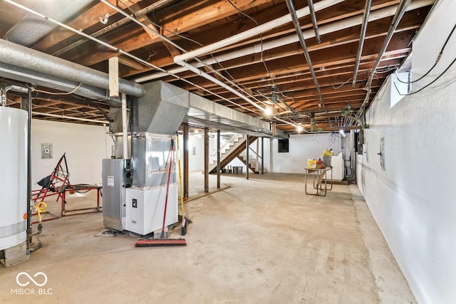 3200 Raible Ave, Anderson, IN 46011 - unfinished basement with stairs, washer / clothes dryer, water heater, and heating unit