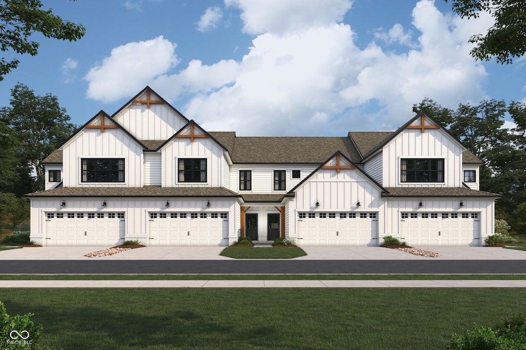 12613 Morning Ridge Way, Noblesville, IN 46060 - view of front facade with board and batten siding, driveway, and a front yard