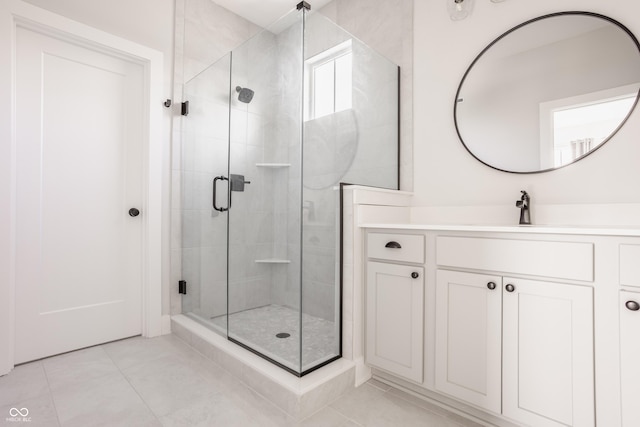 401 Jersey St, Westfield, IN 46074 - full bath with vanity, a stall shower, and tile patterned floors