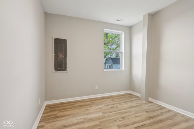202 Mckim Ave, Indianapolis, IN 46201 - spare room featuring electric panel, light wood-style floors, visible vents, and baseboards