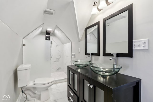 202 Mckim Ave, Indianapolis, IN 46201 - full bathroom with walk in shower, toilet, marble finish floor, and a sink