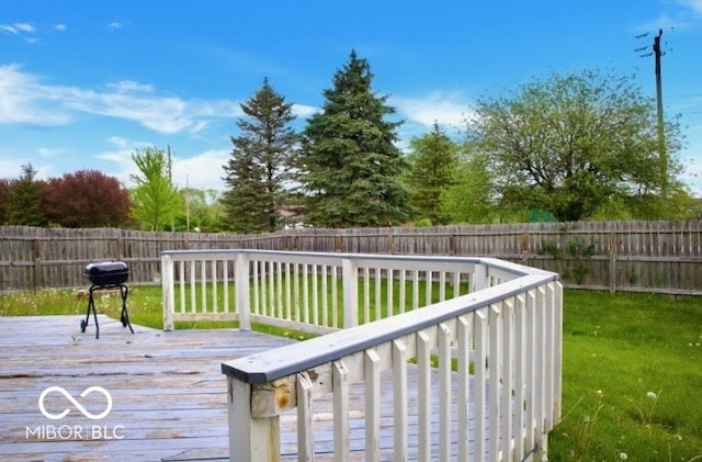 1831 Brook Crossing Way, Indianapolis, IN 46229 - wooden deck with a yard, a fenced backyard, and a grill