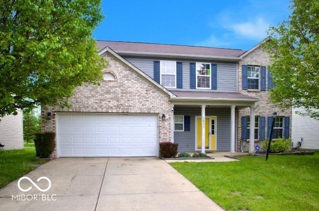1831 Brook Crossing Way, Indianapolis, IN 46229 - traditional-style home featuring brick siding, a front lawn, an attached garage, and driveway