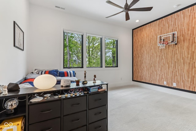 11064 Hamilton Run, Zionsville, IN 46077 - bedroom featuring light colored carpet, baseboards, recessed lighting, and ceiling fan