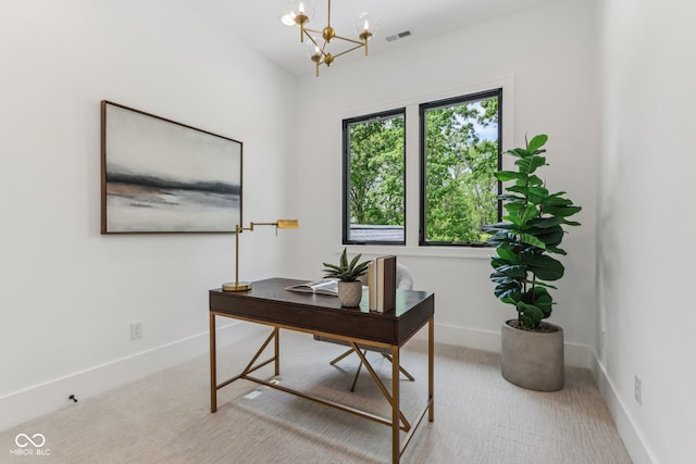 11064 Hamilton Run, Zionsville, IN 46077 - home office featuring carpet flooring, a chandelier, and baseboards