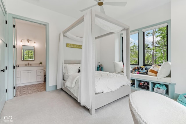 11064 Hamilton Run, Zionsville, IN 46077 - bedroom featuring a sink, ensuite bathroom, and light colored carpet