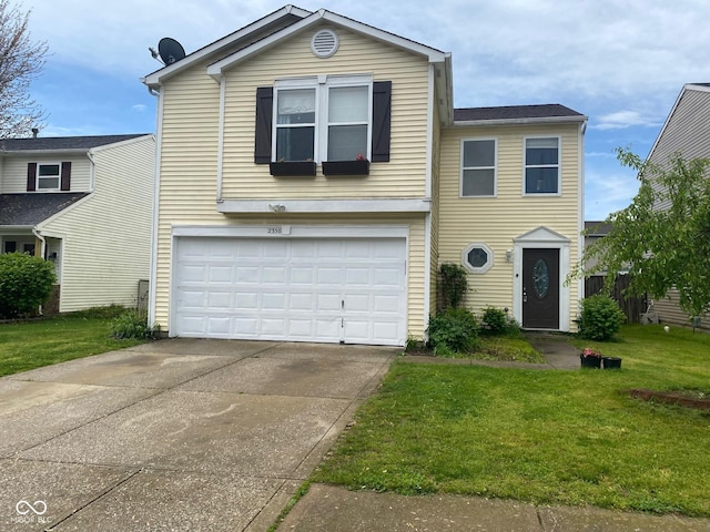 2350 Harvest Moon Dr, Greenwood, IN 46143 - traditional-style home with an attached garage, driveway, and a front lawn