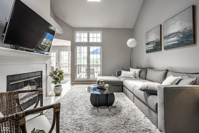 2823 Somerset Bay, Indianapolis, IN 46240 - living area with a tiled fireplace and high vaulted ceiling