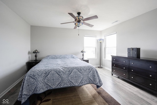 2628 Lamar Dr, Whitestown, IN 46075 - bedroom featuring light wood-style floors, baseboards, and ceiling fan