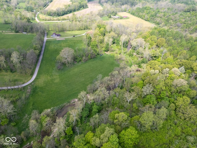 aerial view of sparsely populated area with a forest