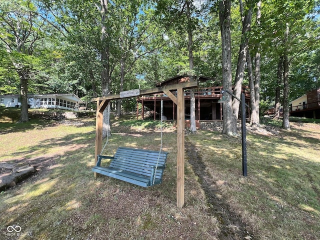 view of yard with a deck