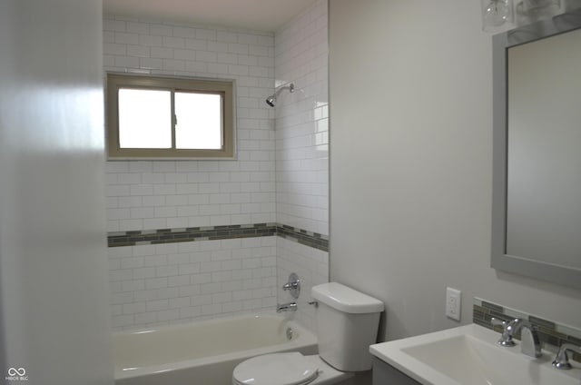 full bathroom with shower / bathtub combination, vanity, and toilet