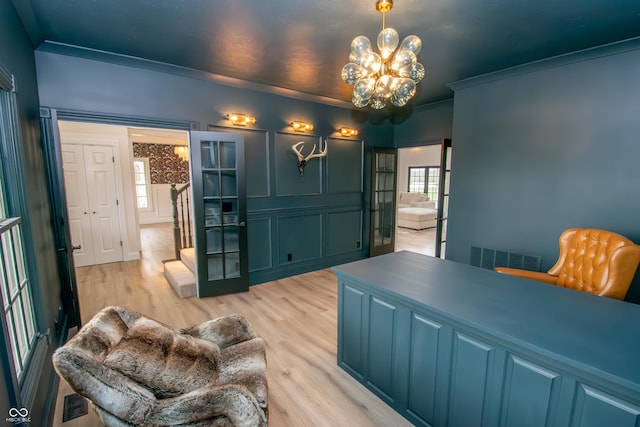 12520 E Stanley Rd, Selma, IN 47383 - office featuring visible vents, an inviting chandelier, and light wood finished floors