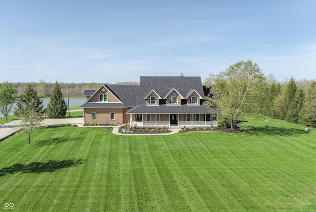 12520 E Stanley Rd, Selma, IN 47383 - view of front facade with brick siding, covered porch, and a front yard