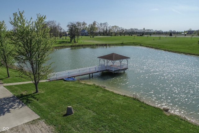 12520 E Stanley Rd, Selma, IN 47383 - view of dock featuring a lawn, a water view, and a gazebo