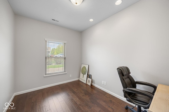 5136 Centerview Dr, Battle Ground, IN 47920 - unfurnished office featuring visible vents, recessed lighting, baseboards, and wood finished floors