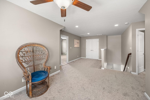 5136 Centerview Dr, Battle Ground, IN 47920 - living area featuring baseboards, carpet flooring, recessed lighting, and an upstairs landing