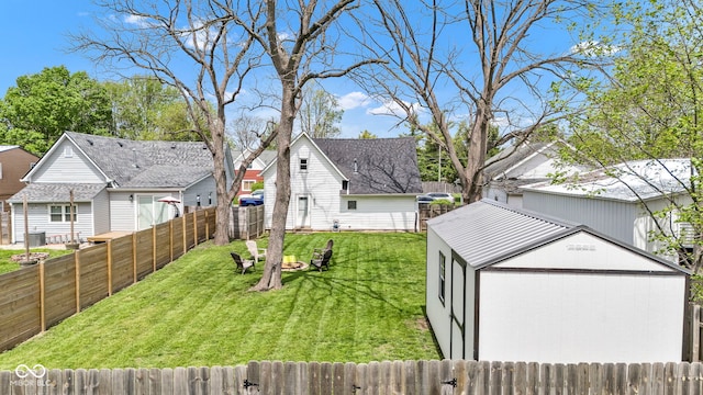 view of yard with a fenced backyard and a residential view