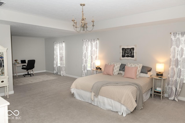 9176 Springbrook Dr, Pendleton, IN 46064 - bedroom featuring carpet floors, a chandelier, an office area, and baseboards