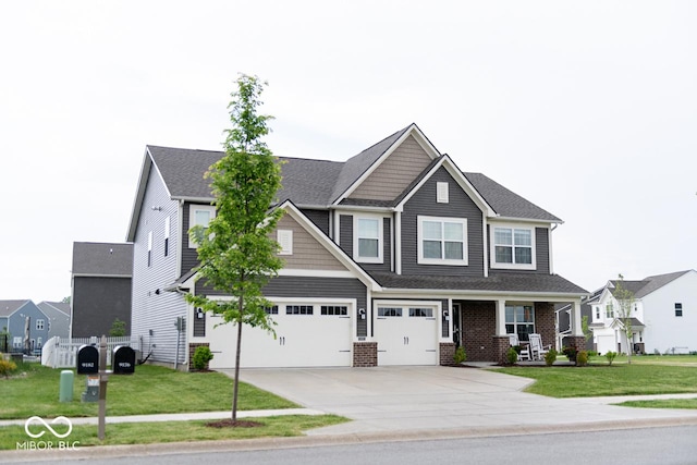 9176 Springbrook Dr, Pendleton, IN 46064 - craftsman-style home featuring an attached garage, concrete driveway, a front yard, brick siding, and a residential view