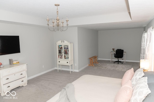 9176 Springbrook Dr, Pendleton, IN 46064 - bedroom featuring light carpet, baseboards, a chandelier, and a desk