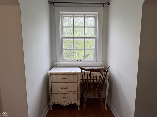 155 N Franklin Rd, Indianapolis, IN 46219 - office area featuring baseboards, dark wood finished floors, and a healthy amount of sunlight