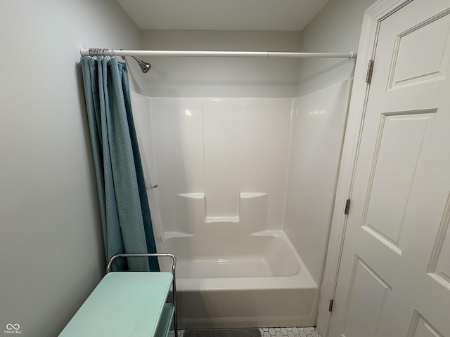 155 N Franklin Rd, Indianapolis, IN 46219 - bathroom featuring tile patterned floors and shower / bath combination with curtain