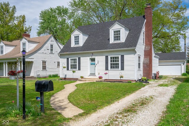 155 N Franklin Rd, Indianapolis, IN 46219 - cape cod house with roof with shingles, a chimney, and a front yard