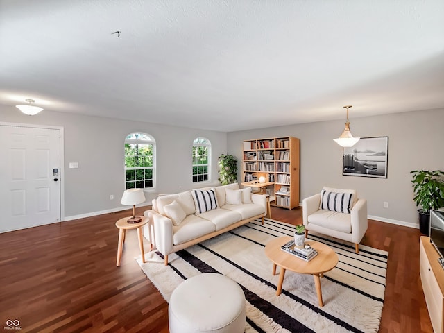 living room featuring baseboards and wood finished floors