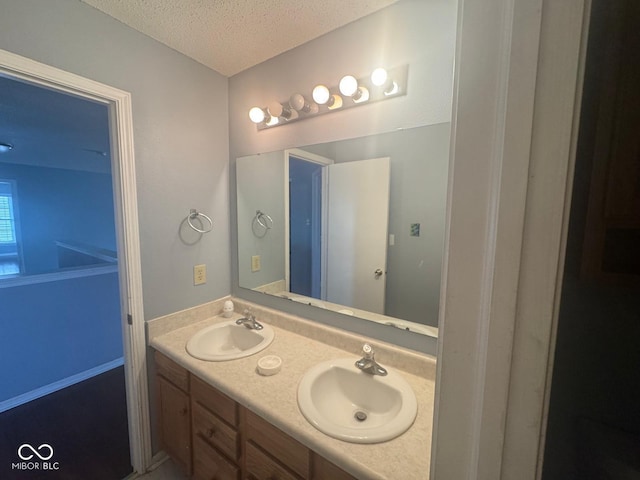 317 Legacy Blvd, Greenwood, IN 46143 - bathroom with double vanity, a sink, and a textured ceiling