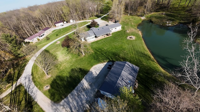 11815 E Pocahontas Dr, Greencastle, IN 46135 - aerial view of property and surrounding area featuring a forest and a nearby body of water