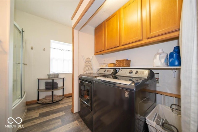11815 E Pocahontas Dr, Greencastle, IN 46135 - laundry room featuring cabinet space, dark wood-type flooring, and separate washer and dryer