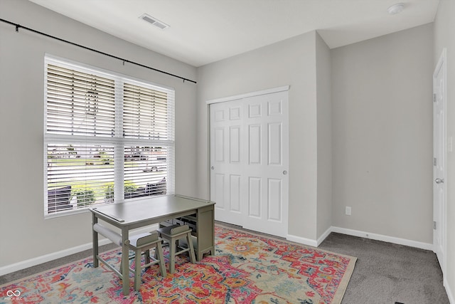 5580 Pintail Ln, Greenwood, IN 46143 - carpeted home office featuring baseboards and plenty of natural light