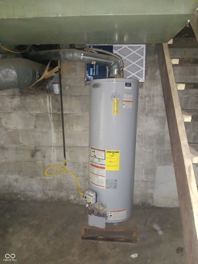 utility room with water heater