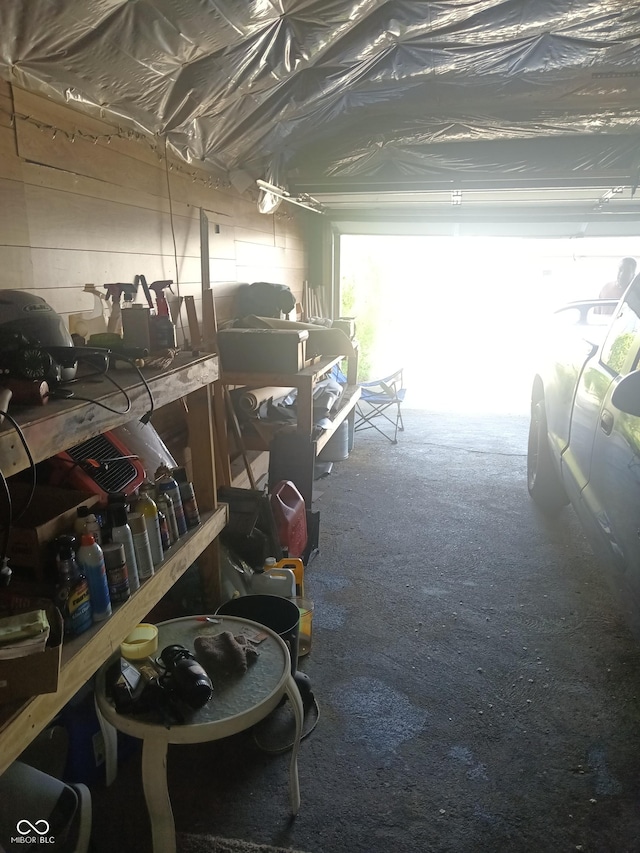 interior space featuring a garage and carpet