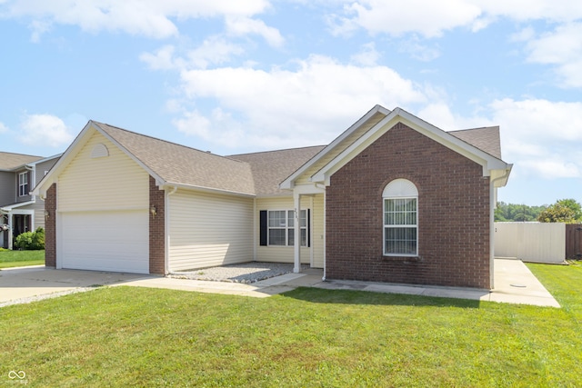 2761 Winding Creek Ln, Greenfield, IN 46140 - ranch-style house featuring brick siding, an attached garage, concrete driveway, and roof with shingles