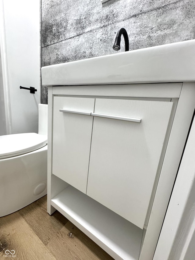 interior space featuring vanity, toilet, and wood finished floors