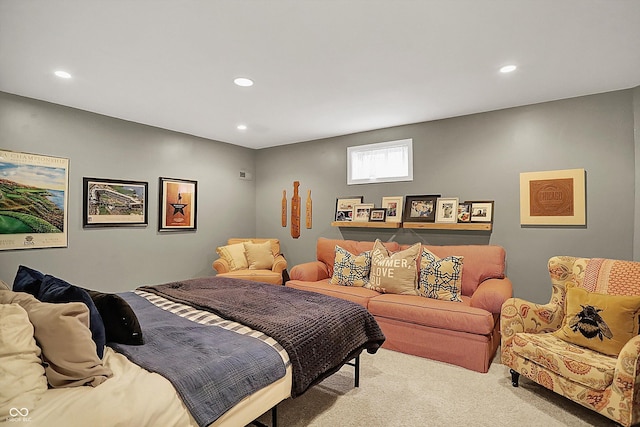 bedroom featuring carpet flooring and recessed lighting