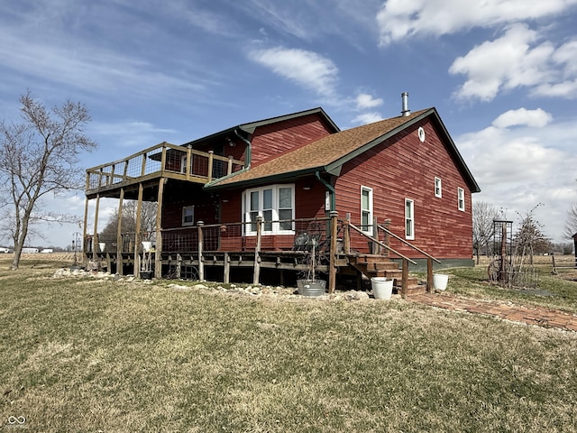 7140 N Michigan Rd, Fairland, IN 46126 - back of house featuring a balcony, a yard, a deck, and roof with shingles