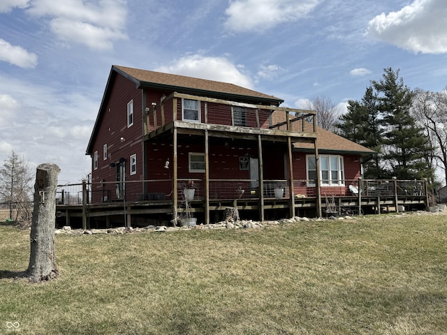 7140 N Michigan Rd, Fairland, IN 46126 - rear view of house featuring a wooden deck and a yard