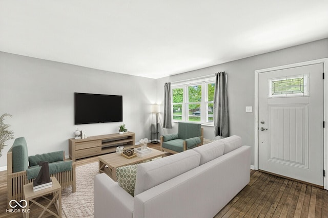 living area featuring plenty of natural light and wood-type flooring