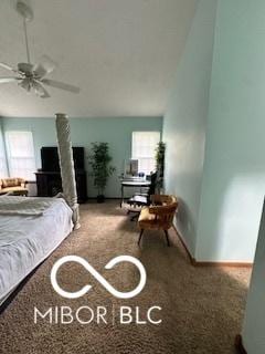 bedroom with carpet flooring and a ceiling fan