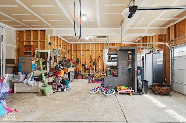 garage with a garage door opener
