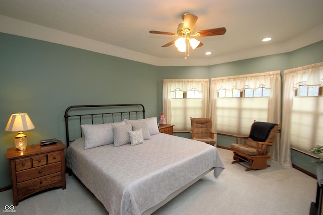 bedroom with carpet flooring, baseboards, and recessed lighting