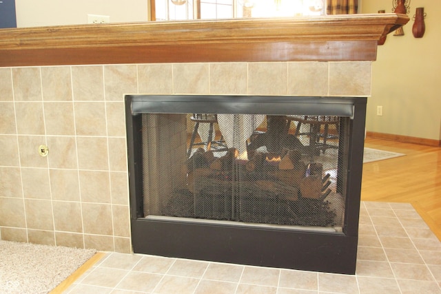 interior details with a multi sided fireplace