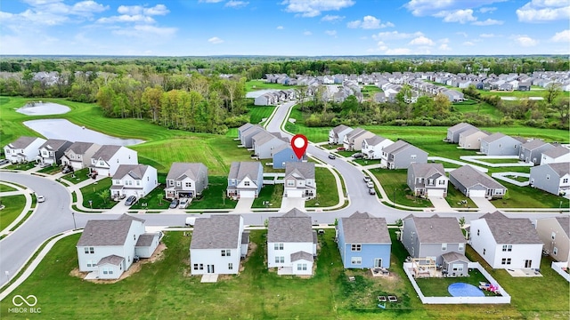 aerial view featuring golf course view and a residential view