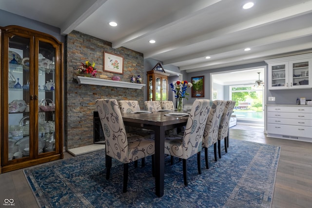3829 Waycross Dr, Columbus, IN 47203 - dining space featuring beamed ceiling, wood finished floors, and recessed lighting
