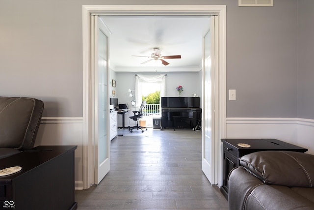 3829 Waycross Dr, Columbus, IN 47203 - corridor with a desk, ornamental molding, and wood finished floors